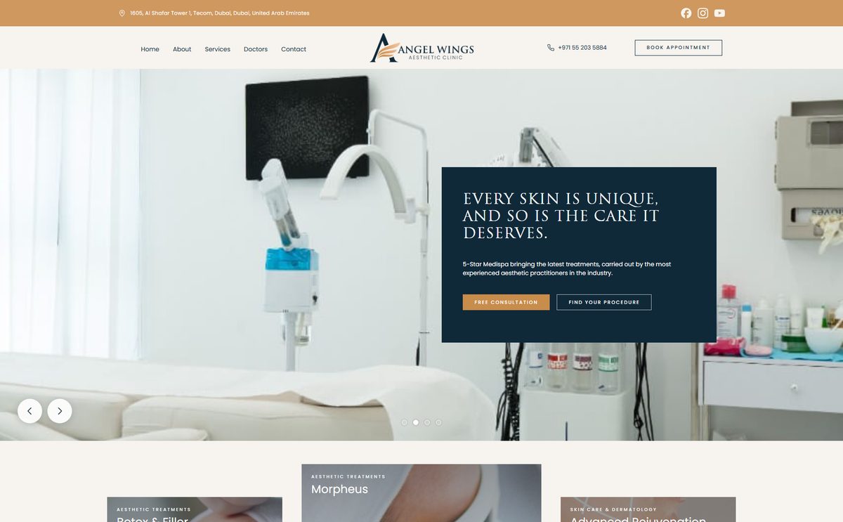 WordPress website for Angel Wings Aesthetic Clinic in Dubai