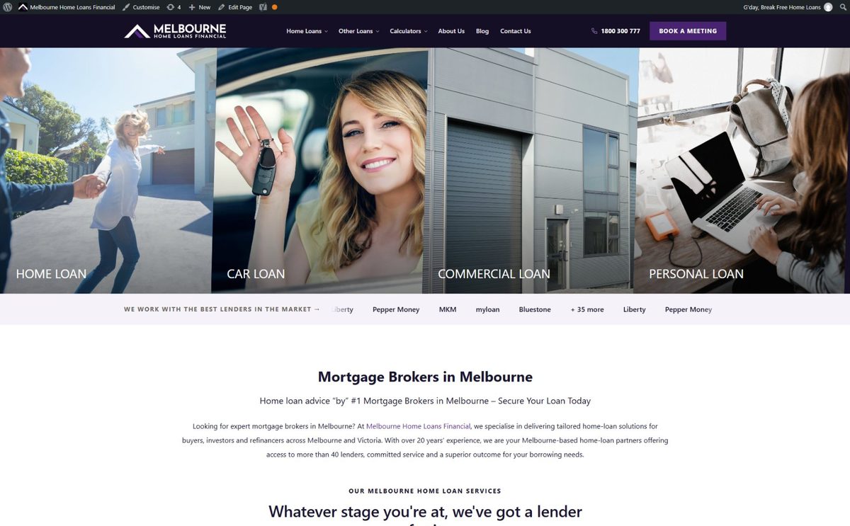 Mortgage broker WordPress website for Melbourne Home Loans, Australia