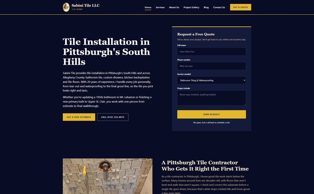 WordPress theme for Sabini Tile LLC, masonry and tile contractor